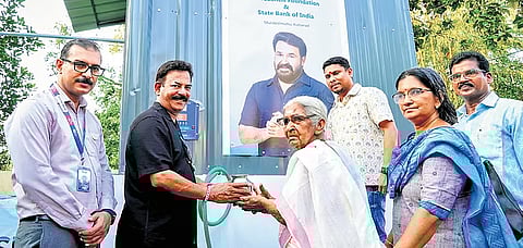 ViswaSanthi Foundation MD Major Ravi inaugurating the drinking water project on Tuesday