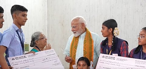 PM Modi meets veteran social worker; interacts with students during Nagercoil visit