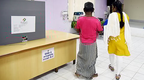 Inmates of Government Institute of Mental Health, Kilpauk casting their vote at a special booth set up in the campus.