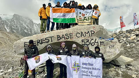 The 21 specially‑abled students from the Andhra Pradesh government schools who reached the Everest Base Camp as part of the Samagra Shiksha programme.