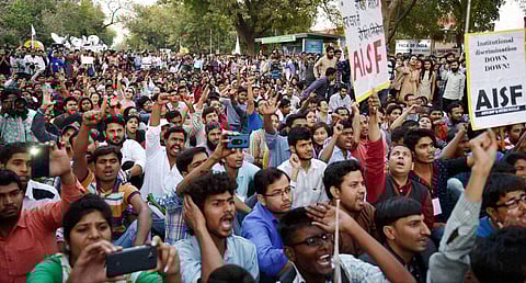 JNU students at a rally in Jantar Mantar | PTI