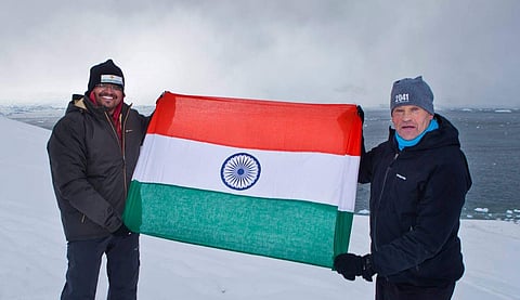 Sunil in Antarctica with Robert Swan