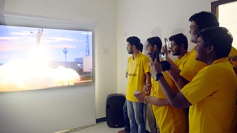 The team of Space Kidz India and Dr Shrimathy watching the launch live | Pics: Martin Louis