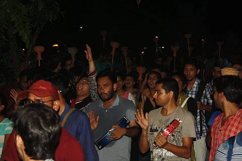 All India Student Association, Democratic Federation of India and the Student Federation of India joined together to fight the right wing ABVP/ Pic: Shafaq Khan/Facebook