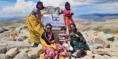 Led by Raji Tammineni of Boots and Cramptons, a group of four women and an 8-yr-old child scaled the mountain peak on December 8 (Pic: TNIE)