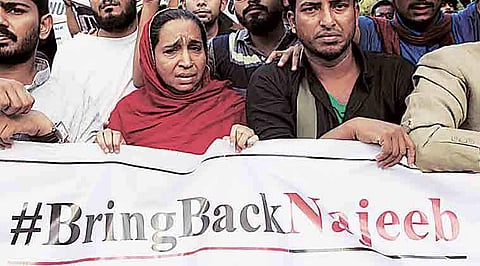 Najeeb's mother Fatima Nafees during a protest (pic: PTI)
