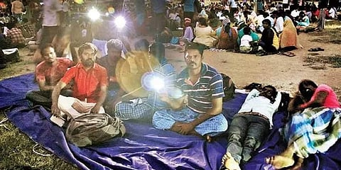 Teachers during their protest at the Rajarathinam Stadium | Ashwin Prasath