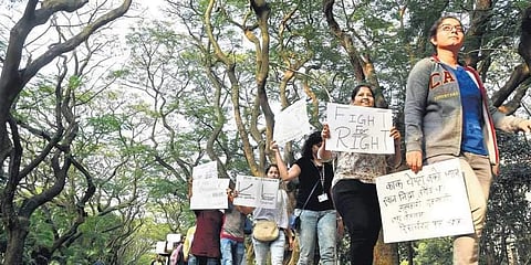 A snap from the IISc protest (Pic: newindianexpress.com)