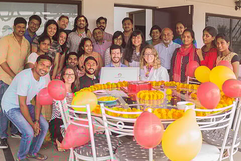 Shahed Alam and Edith Elliott, Co-founders of Noora Health along with their team members (Pic: Divya Jain)