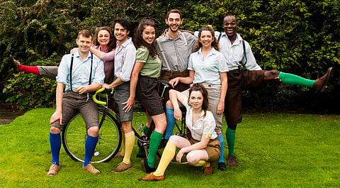 The troupe performs Shakespearean plays by carrying their props and costumes on their bicycles