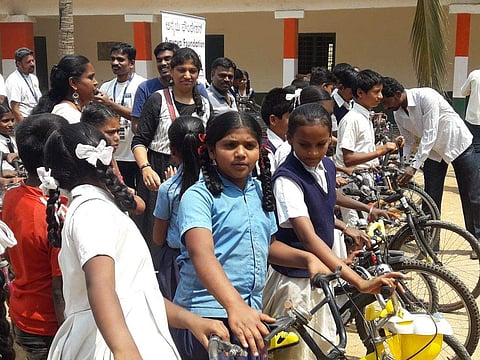 Thanks to his passion, 220 cycles have been distributed between the students of Seegehalli Govt School and Dommasandra Govt School