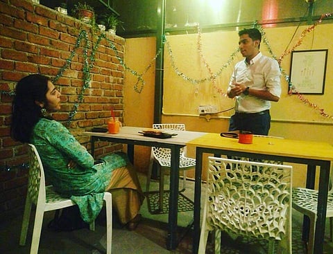 Shridhar performing at the open mic