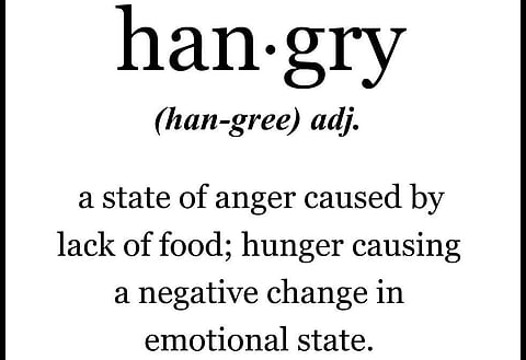 ‘Hanger’ is a blend of ‘hunger’ and ‘anger’