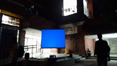 The screens are up for movie night (Pic: N Sai Balaji)