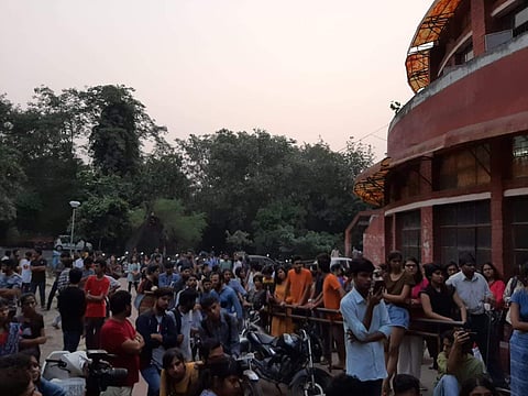 Students protest in front of the JNUSU union room (pic: N Sai Balaji)