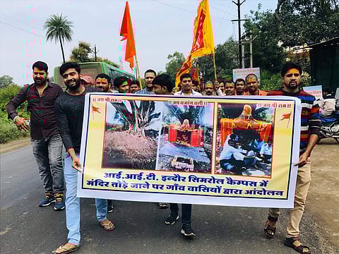 The Bajrang Dal on October 24, staged a protest at the Simrol Police Station (Pic: Sourced)