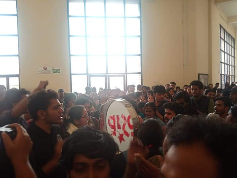 The students protesting against IHA meeting today