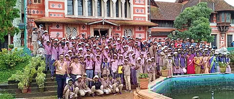Students of Coimbatore's government schools accompanied by their teachers