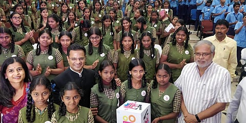 Minister S Suresh Kumar along with children at the International Kids Film Festival 2019