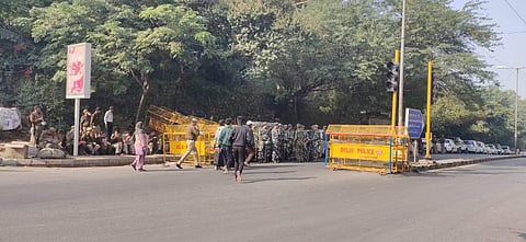The police had the area barricaded and had also deployed paramilitary forces to seal the university gates (Pic: JNUSU)