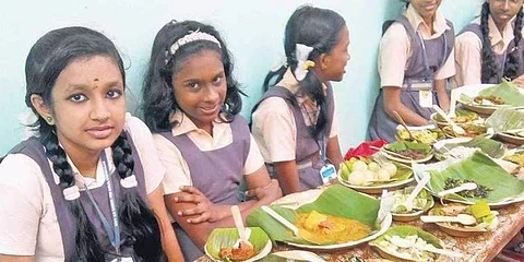 Students of Ernakulam Government Girls UP School participating in the Organic Food Festival held on the school campus