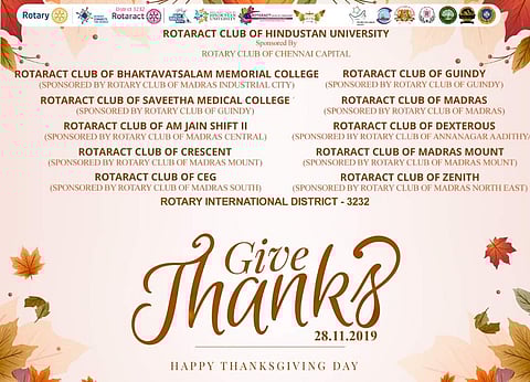 The Rotaract Club of Hindustan's Thanksgiving Day poster (Pic: Albinus Sanjeevan D)