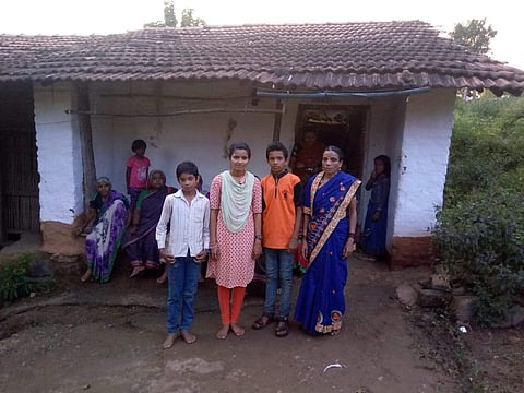Bheemakka Chavhan along with her mother and siblings at home (Pic: Bheemakka Chavhan)
