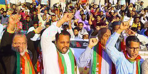 People protesting against the Citizenship Amendment Act 2019 in front of Town Hall in Benglauru (Pic: Pandarinath B)