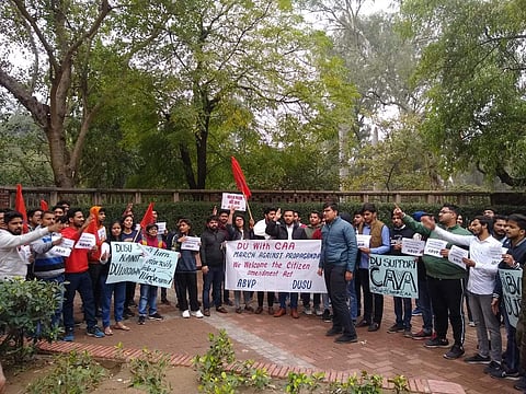 Scene from the protest by ABVP at DU| Pic: ABVP