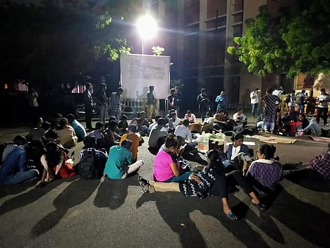 Students protested into the night