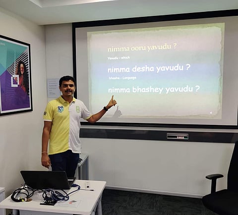 Madhuchandra H B taking Kannada classes