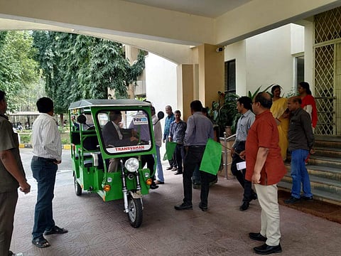 The e-auto rickshaws being flagged off | (Pic: UoH)