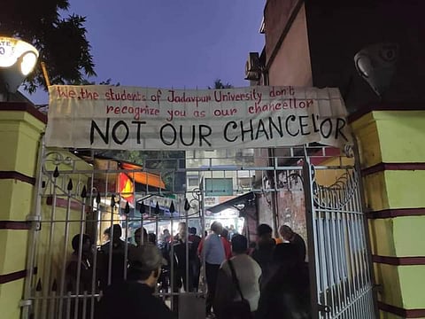 The varsity was covered with banners condemning the chancellor (Pic: JU)