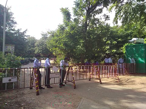 Four rows of barricades were installed by IIT yesterday to guard the area (Pic: Sourced)