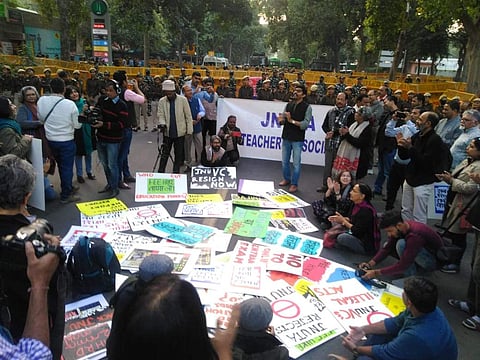 JNUTA during their MHRD protest (Pic: JNUTA)