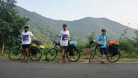 Ajay, Shivanga and Annie on their trip (Pic: Bicycle Yogis)