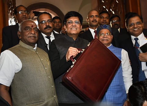 The budget presentation began a few minutes after 11 am and Goyal delivered his budget speech in a mixture of Hindi and English (Pic: PTI)