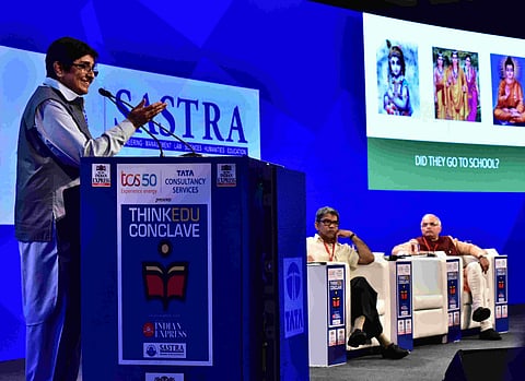 Puducherry Lt Governor Kiran Bedi speaks at the ThinkEdu 2019 (Pic: Express/P Jawahar)