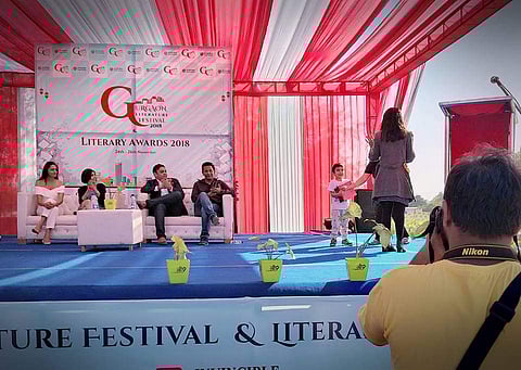 Ayan being awarded at the Gurgaon Literature Festival 2018
