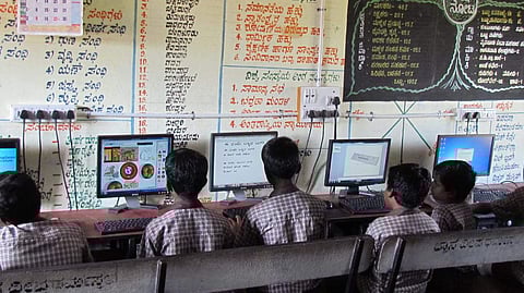 Children are able to use computer after the electricity was brought to the school (Pic: Mohan Kumar)