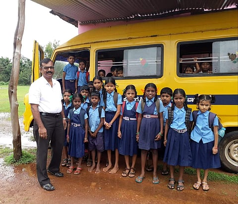 The tempo traveller was donated to this school by Vijaynath Hegde who is an alumni of Government Higher Primary School in Barali (Pic: Rajaram)