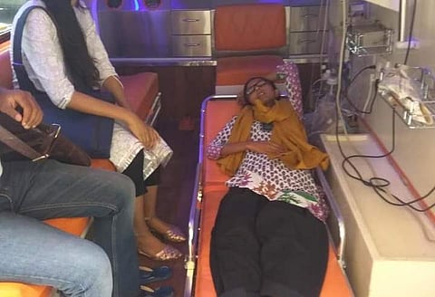 Geeta Kumari in an ambulance before she was rushed off to Safdarjung Hospital