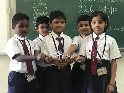 Students in SVCE school in Bengaluru use paper seed pencils to write their notes