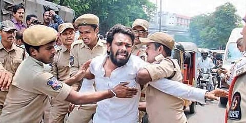 An ABVP leader arrested during the agitation