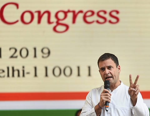 Rahul Gandhi announces the Indian National Congress's manifesto for the Lok Sabha Elections 2019. (Pic: PTI)
