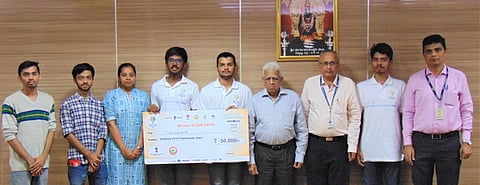 The NMIT students who developed the Road Runner app and won the first place in the Smart India Hackathon 2019