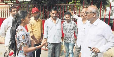 CPI State secretary Chada Venkat Reddy interacts with relatives of the students who committed suicide, at Makdoom Bhava