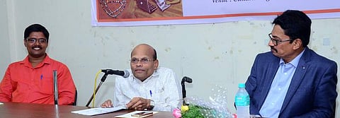Prof MK Sridhar shared excerpts of the draft National Education Policy in Mangaluru (Pic: Express)