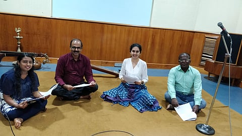 Artists during the recording of the programme at All India Radio (Pics: Sumangala S Mummigatti)