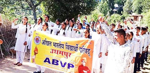 The ABVP students also went on a satyagraha to protest the new syllabus